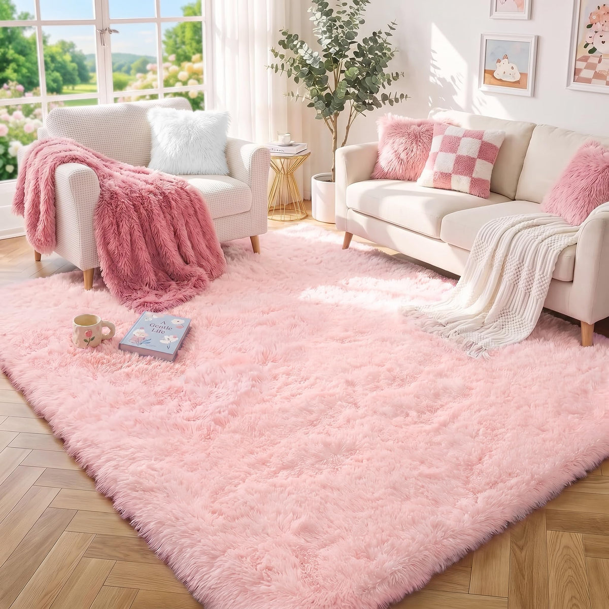 Rainbow Area Rugs for Girls Bedroom Fluffy Soft Vibrant Rugs Kids Playroom