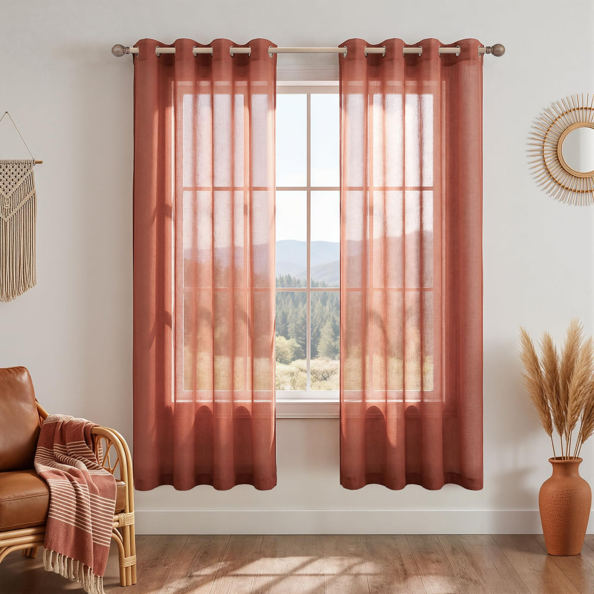 Mrs.Naturall Black Sheer Curtains 84 Inches Long for Living Room Set of 2 Panels Ring Grommet Window Curtain Panels for Bedroom 52x84 Inch Length