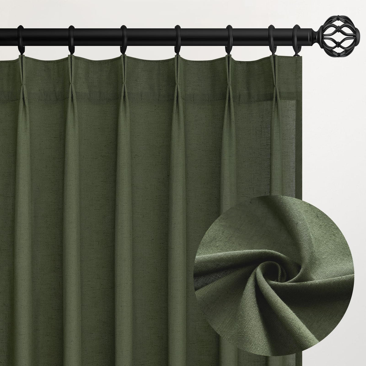 96 Inches Long Pinch Pleated Semi Sheer Curtains,Natural Linen Blended Light Filtering Window Curtains 96 Length 2 Panels for Living Room Bedroom Pinch Pleat Drapes with Hooks 2 Panels 40" Wx96 L