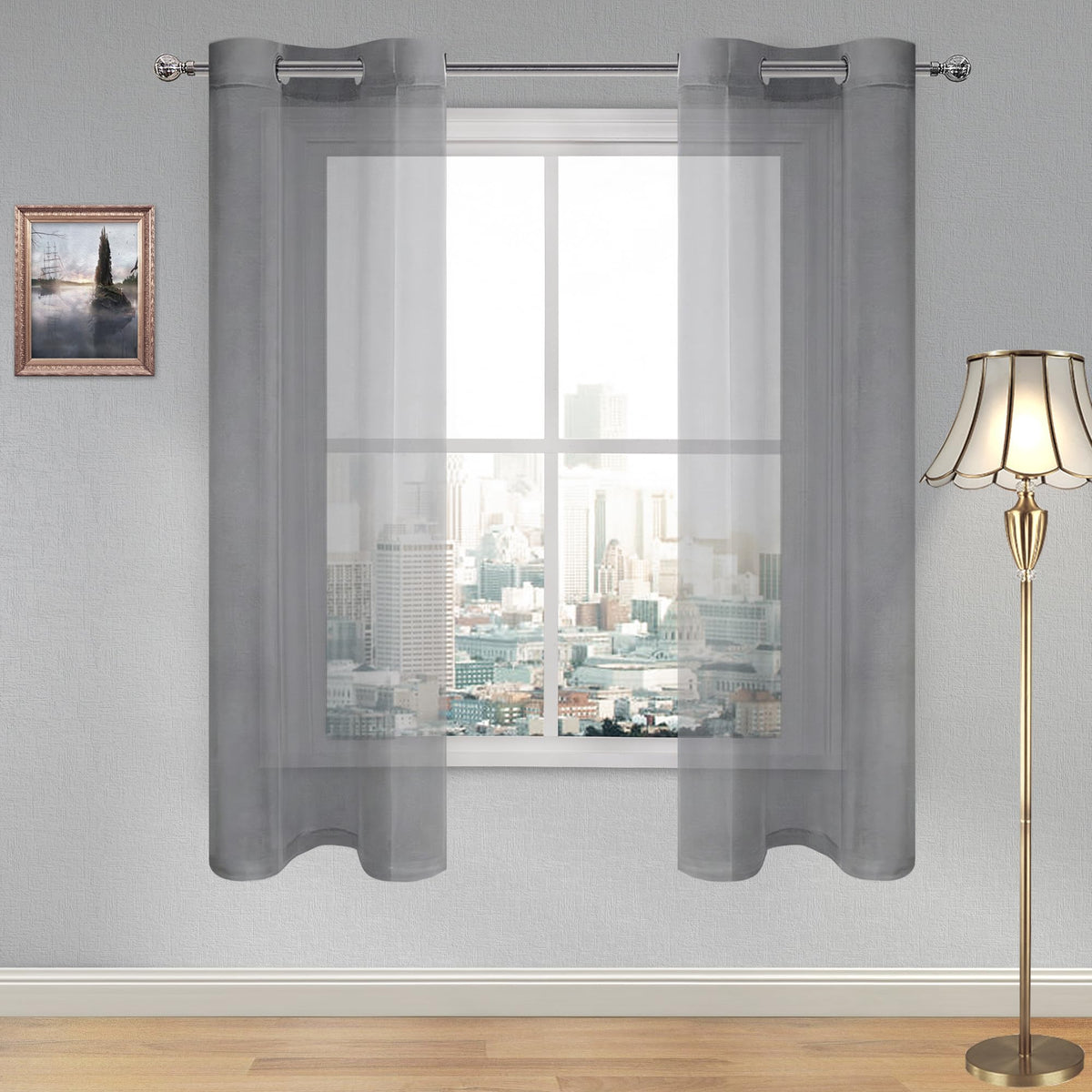 DWCN White Sheer Curtains Linen Look Semi Transparent Voile Grommet White Curtains for Living Dining Room Drapes 52 x 84 Inch Long, Set of 2 Panels