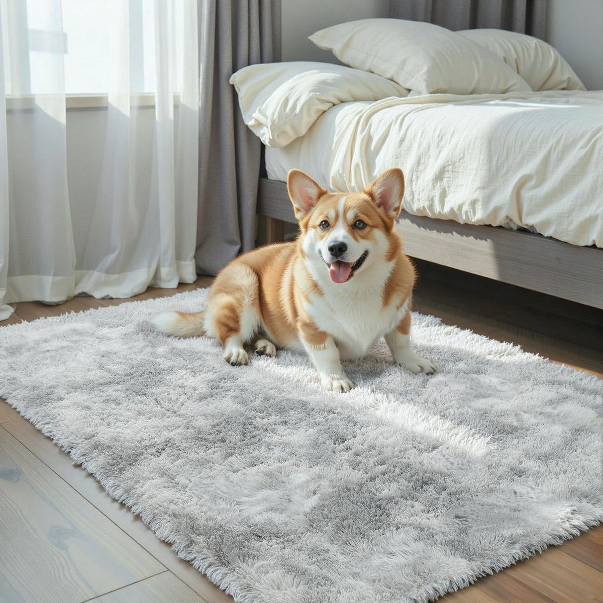 8x10 Area Rugs for Living Room,Light Grey Large Shaggy Soft Plush Furry Rug