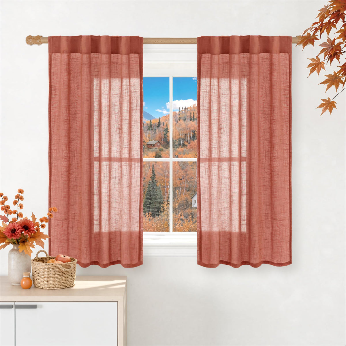 LAMIT Linen Semi Sheer Curtains 84 Inches Long for Living Room 2 Panels