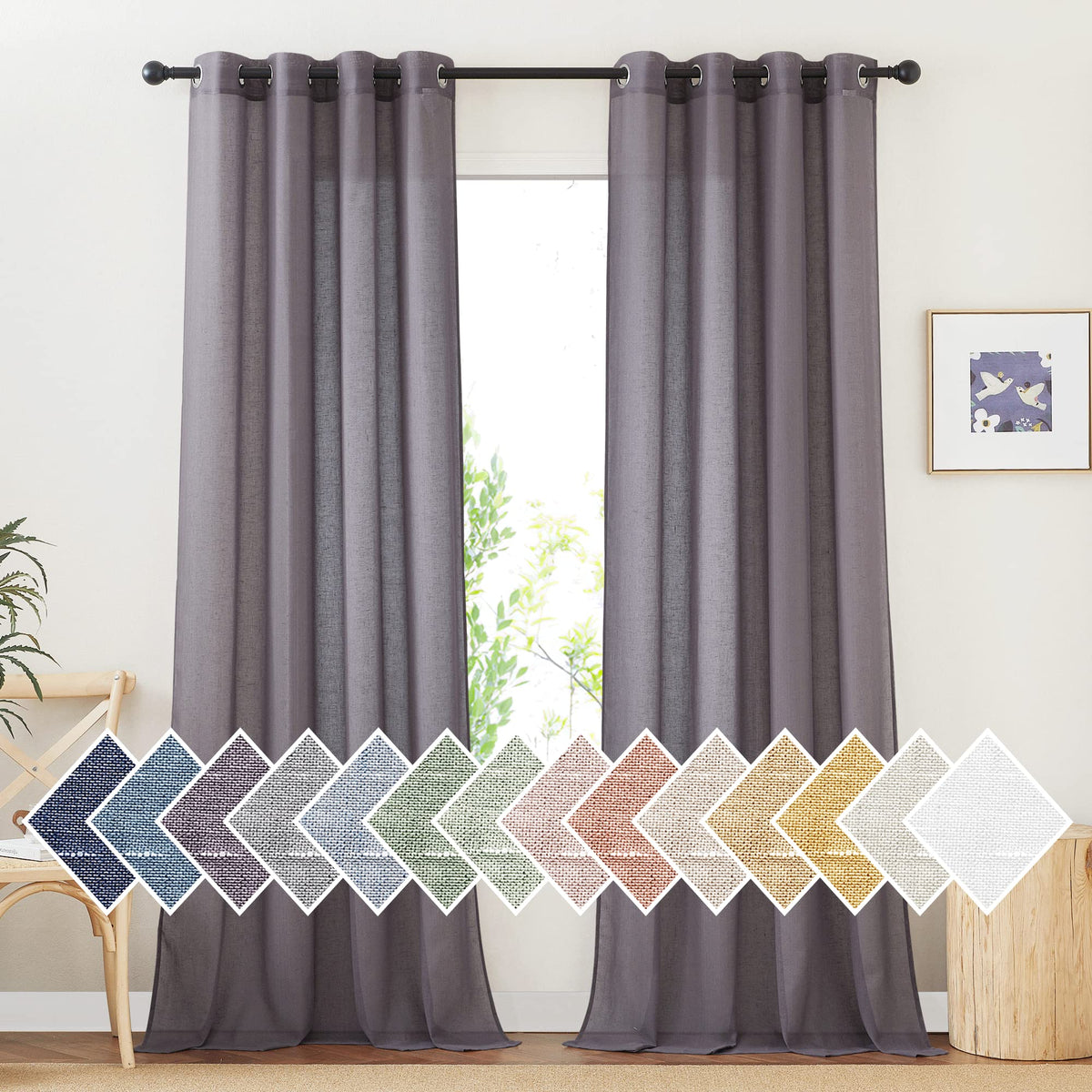 NICETOWN White Sheer Linen Curtains 84 Inch Length 2 Panels Set, W52xL84