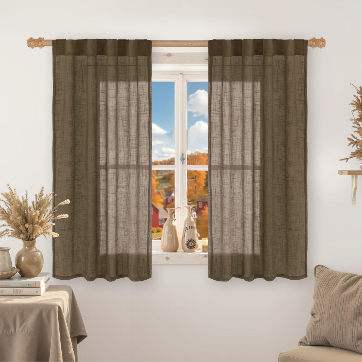 LAMIT Linen Semi Sheer Curtains 84 Inches Long for Living Room 2 Panels