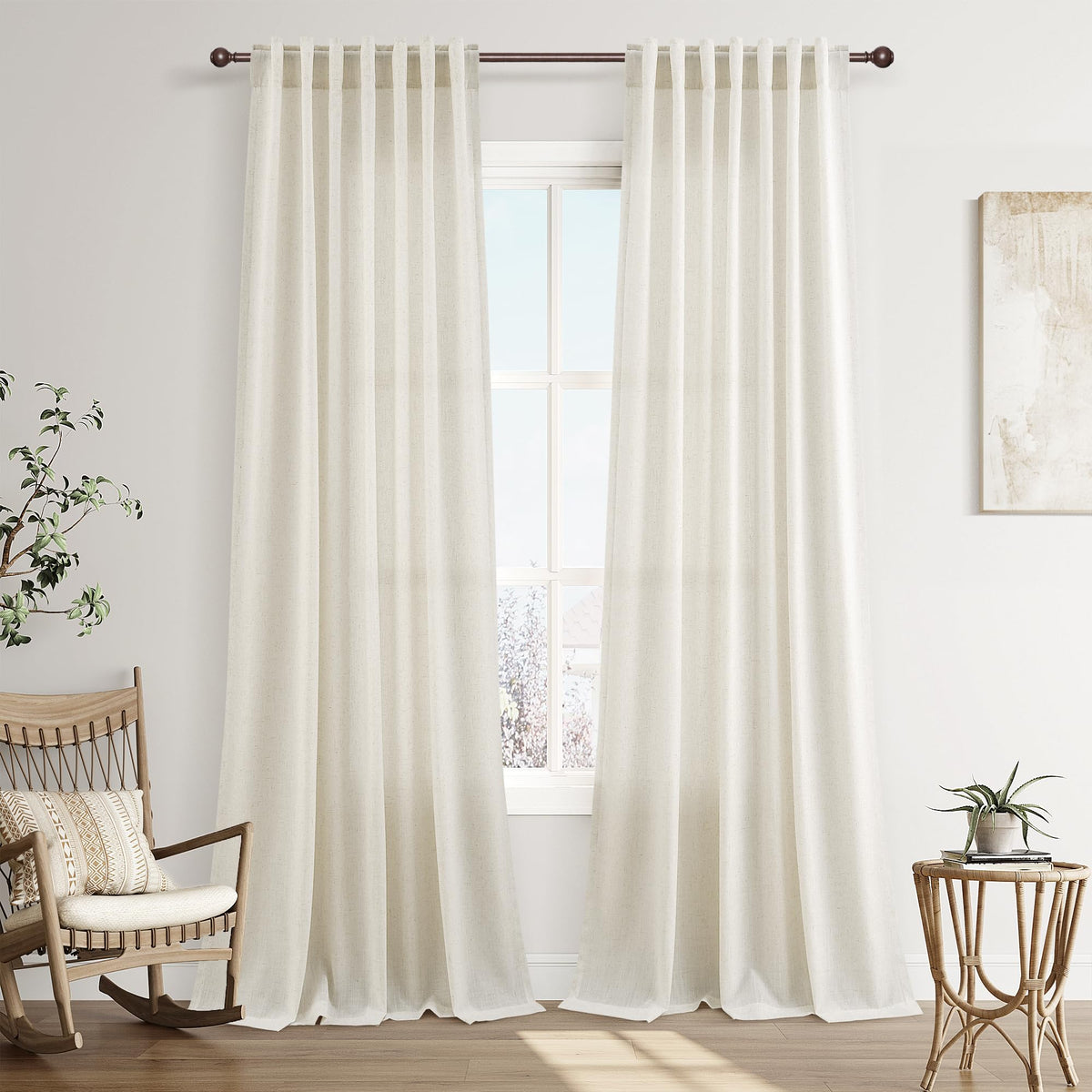 Joywell Linen Sheer Curtains 84 Inches Long for Living Room Beige Cream