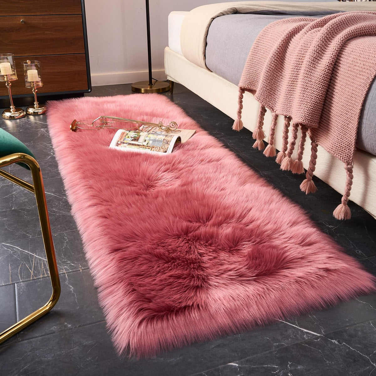 EasyJoy Ultra Soft Fluffy/Fuzzy Shaggy Area Rug Faux Fur Chair Cover Seat Pad for Bedroom Floor Sofa Living Room (2 x 6 ft Sheepskin, Beige)