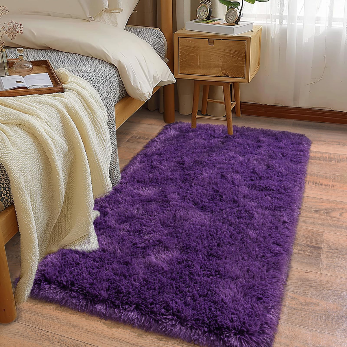 Soft Runner Rugs for Bedroom Hallway 2x6 Beige Fluffy Shag Washable