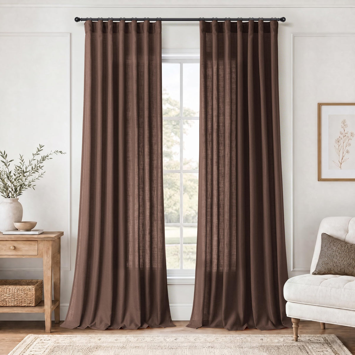 Jowels Natural Linen Curtains 84 Inches Long 2 Panels for Living Room