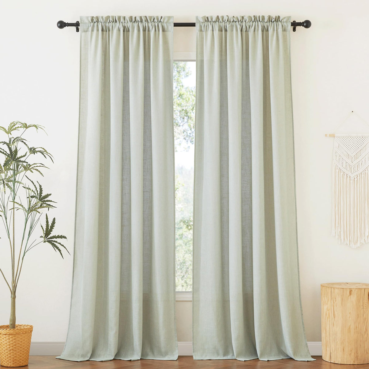 RYB HOME White Semi Sheer Curtains 84 inches Long for Living Room