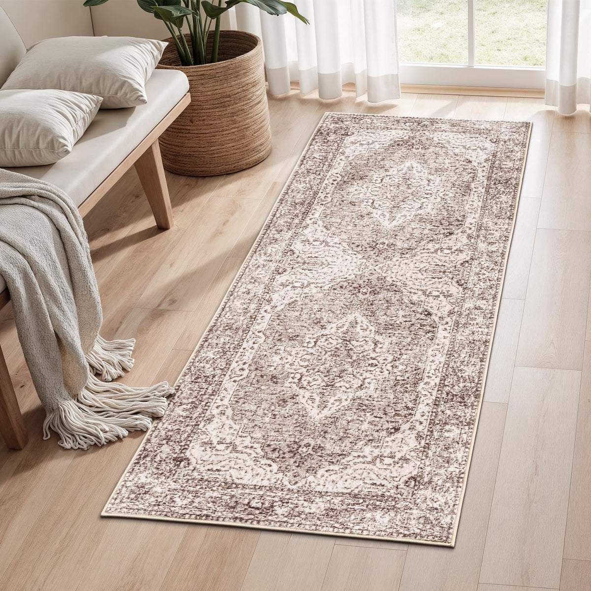 Lofus 5x7 Area Rugs for Living Room Bedroom, Soft Boho Carpet Floral Brown