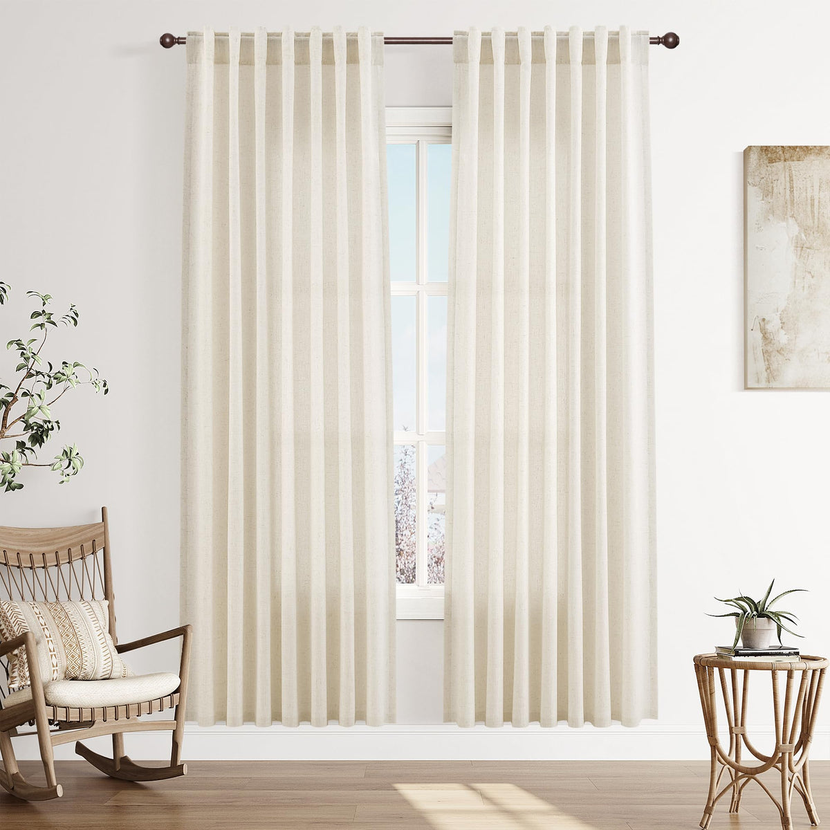 Joywell Linen Sheer Curtains 84 Inches Long for Living Room Beige Cream