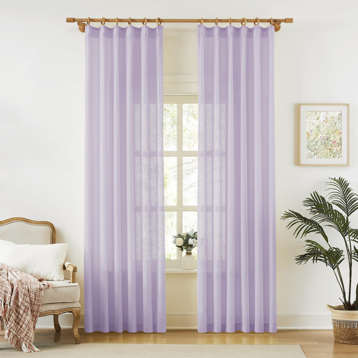 KangBang White Pinch Pleated Sheer Curtains 84 Inches Long 2 Panels