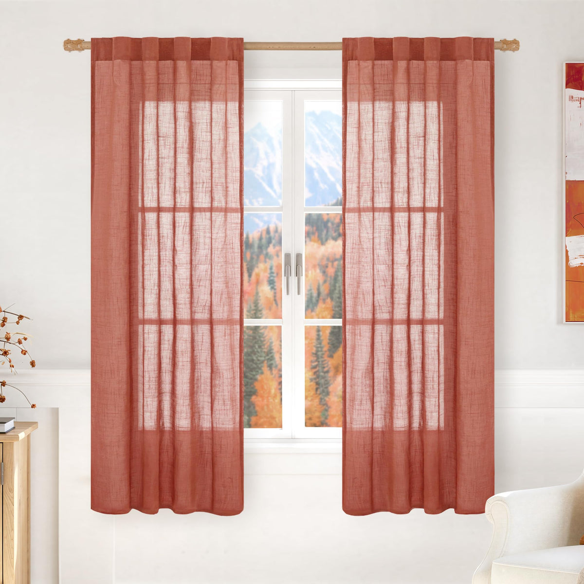 LAMIT Linen Semi Sheer Curtains 84 Inches Long for Living Room 2 Panels