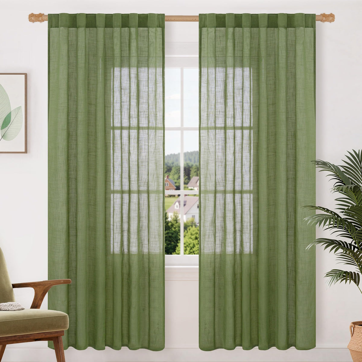 LAMIT Linen Semi Sheer Curtains 84 Inches Long for Living Room 2 Panels