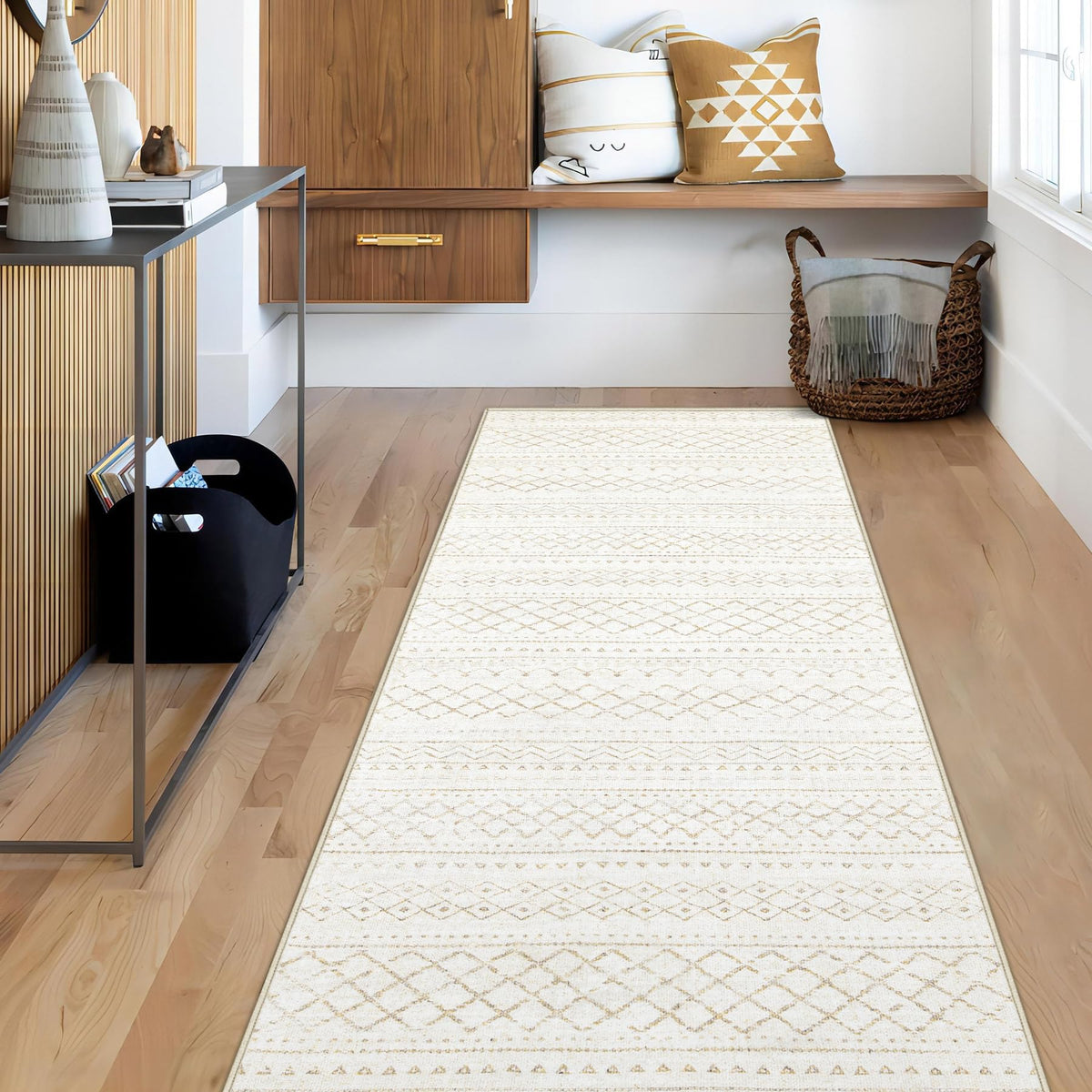 Area Rug 4x6 Geometric Rug: Washable Boho Moroccan Rugs Soft Farmhouse Rug, Modern Neutral Stain Resistant Indoor Floor Carpet for Livingroom Bedroom Dining Table Nursery(Modern Beige,4'x6')