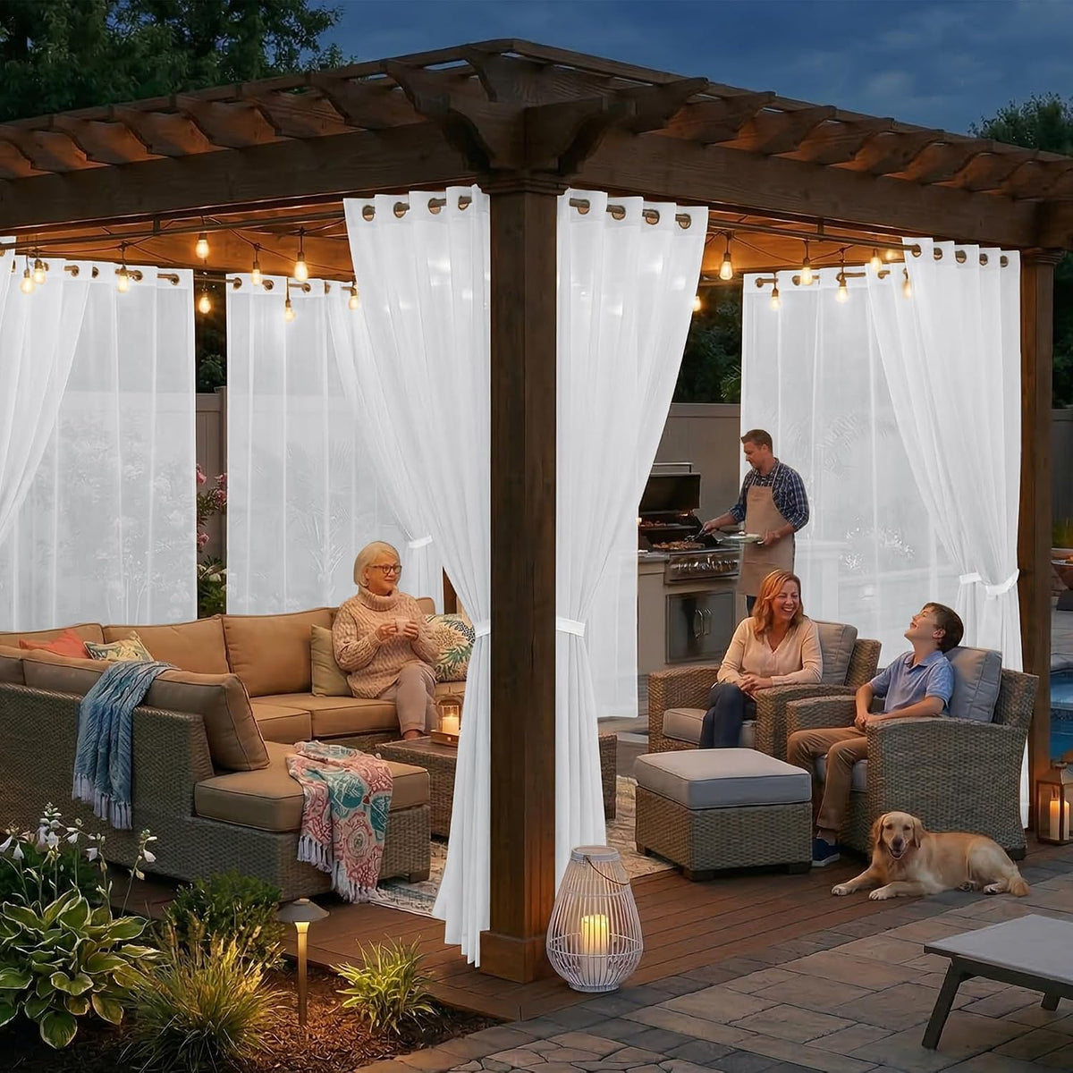 BONZER White Outdoor Sheer Curtains for Patio Waterproof 2 Panels