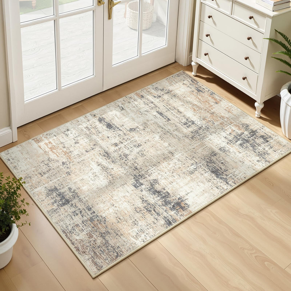 8x10 Area Rug for Living Room, Abstract Washable Non-Slip Large Rugs, Gold