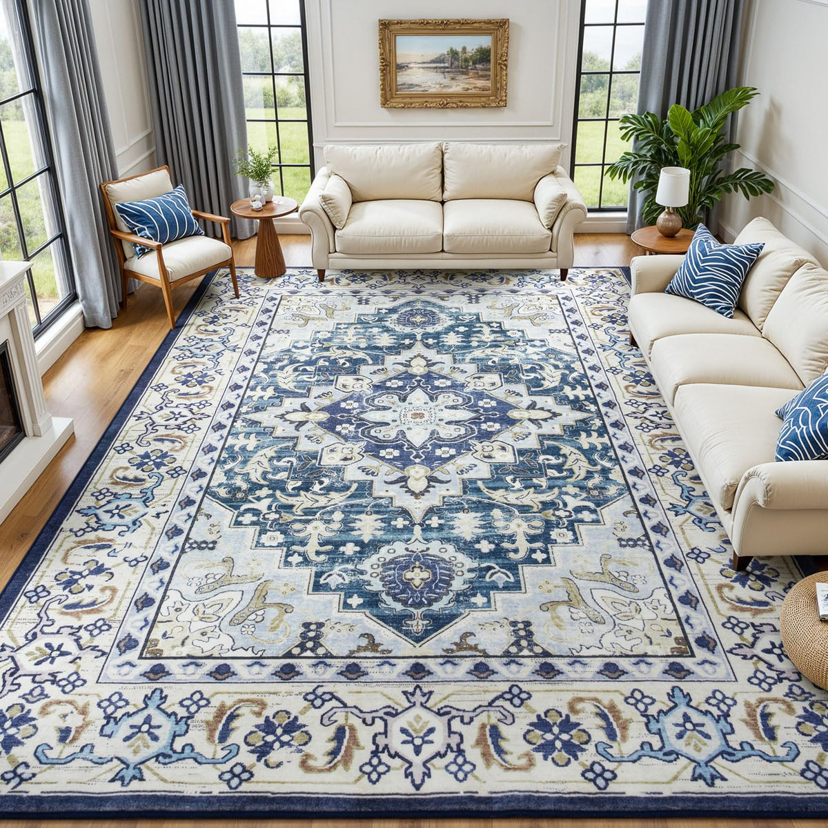 Lessymo 8 x 10 Area Rugs for Living Room, Machine Washable Rug Grey White