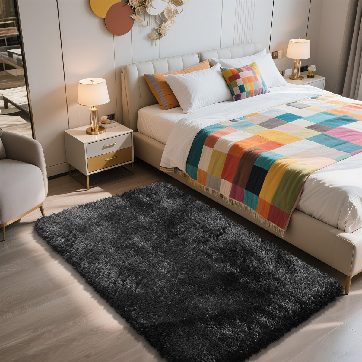 6x9 Black Fluffy Area Rug for Living Room,Large Shag Area Rugs for Bedroom