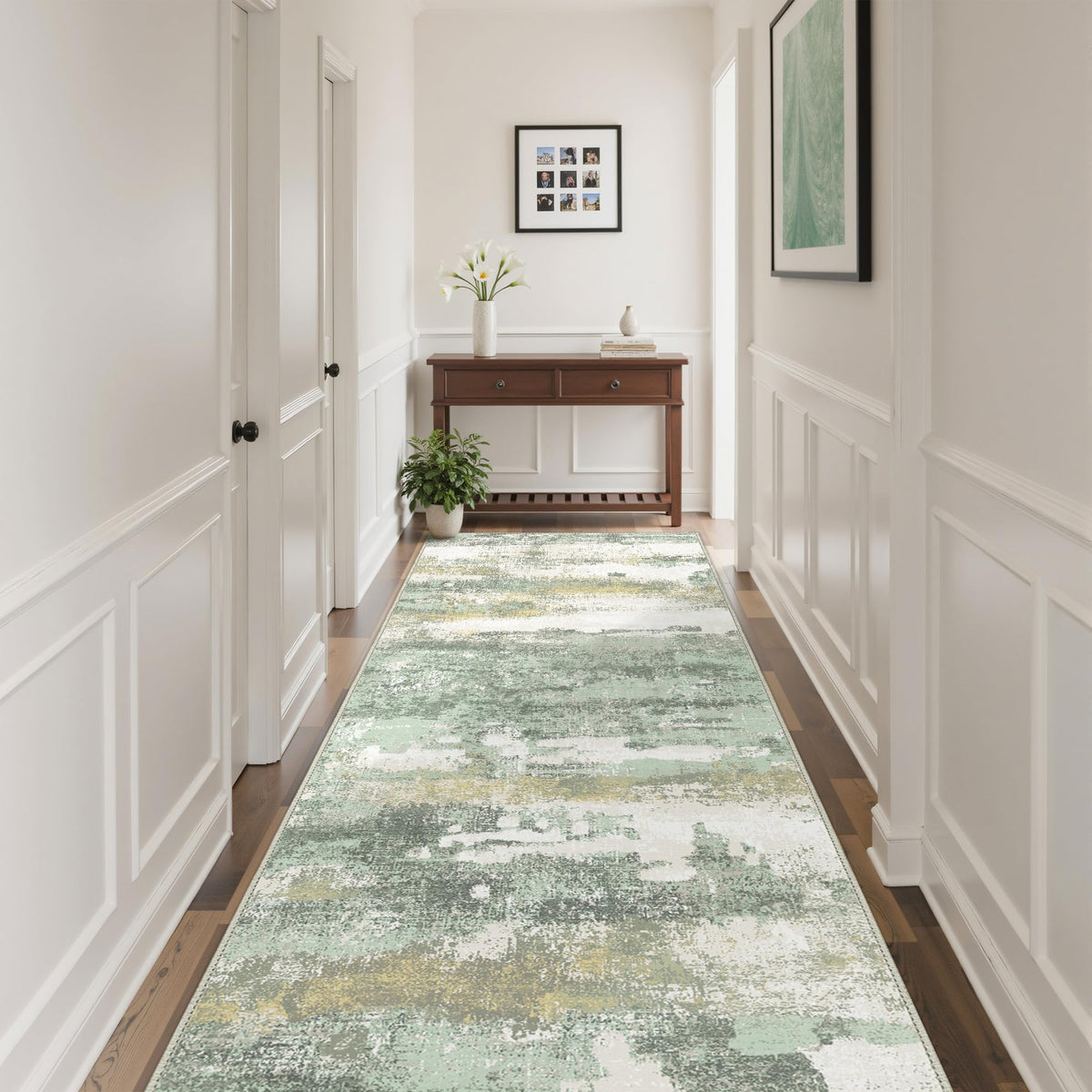 BEIMO 5x7 Green Abstract Area Rug, Washable Non-Slip for Bedroom