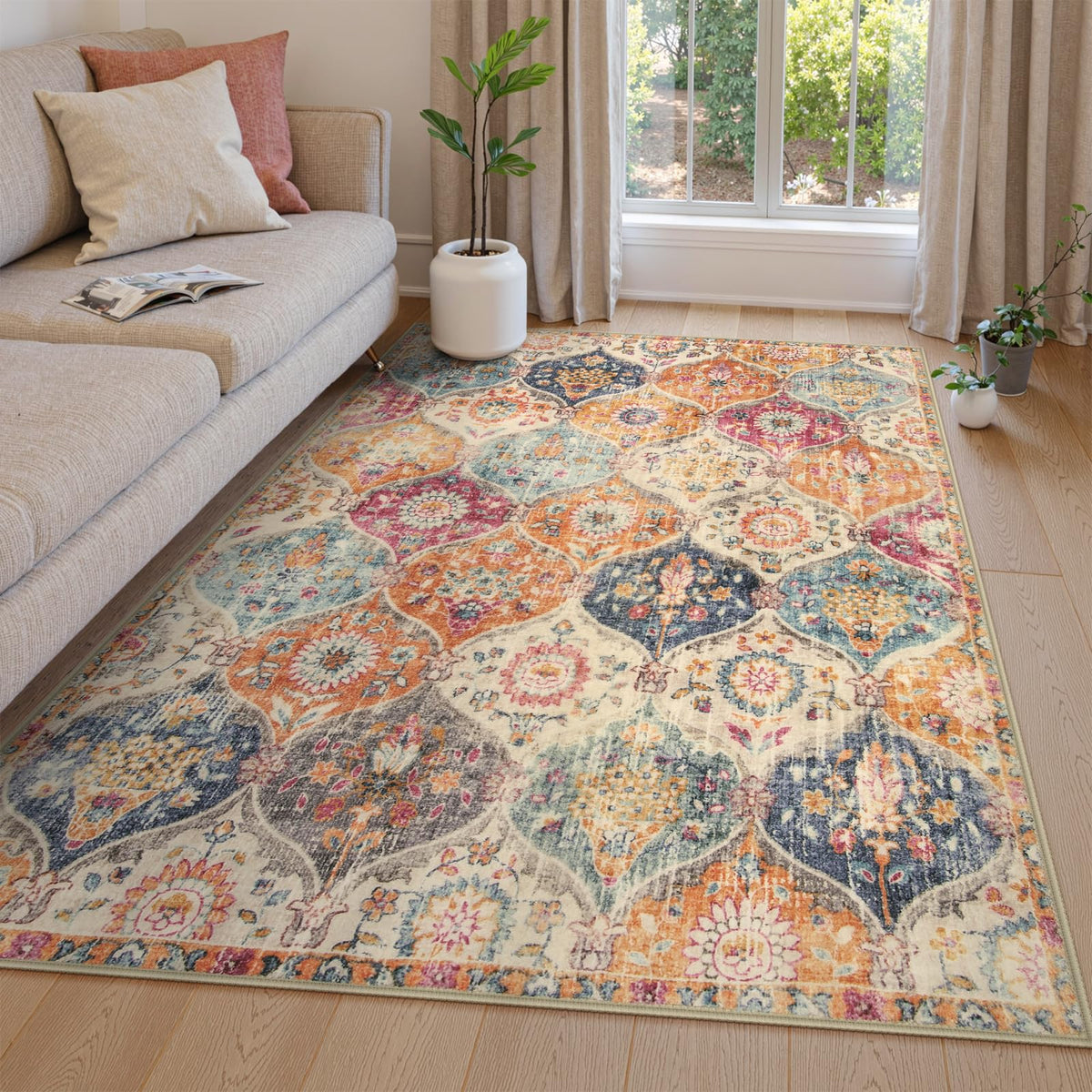 Lahome Moroccan Washable Small Area Rug, 3x5 Rug for Bedroom Living Room