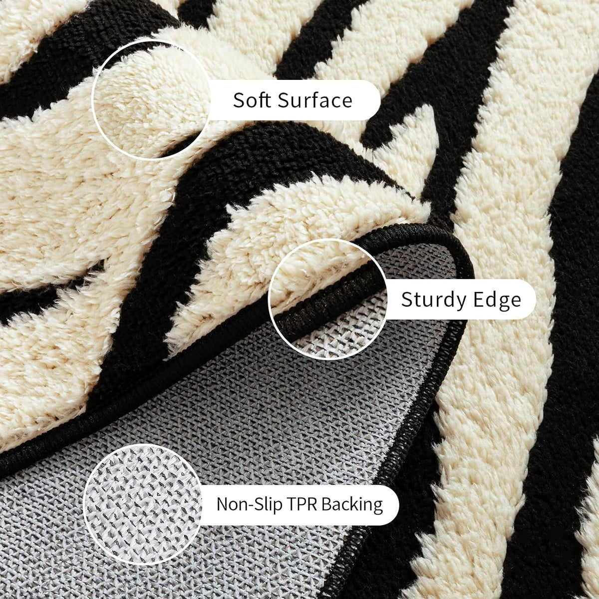 YIHOUSE 5×7 Ft Area Rugs for Living Room: Modern Washable Rug - Abstract Black and Cream White Rug for Bedroom Dining Room Office Playroom Nursery Home Decor - Nonslip Non-Shedding Striped Rugs