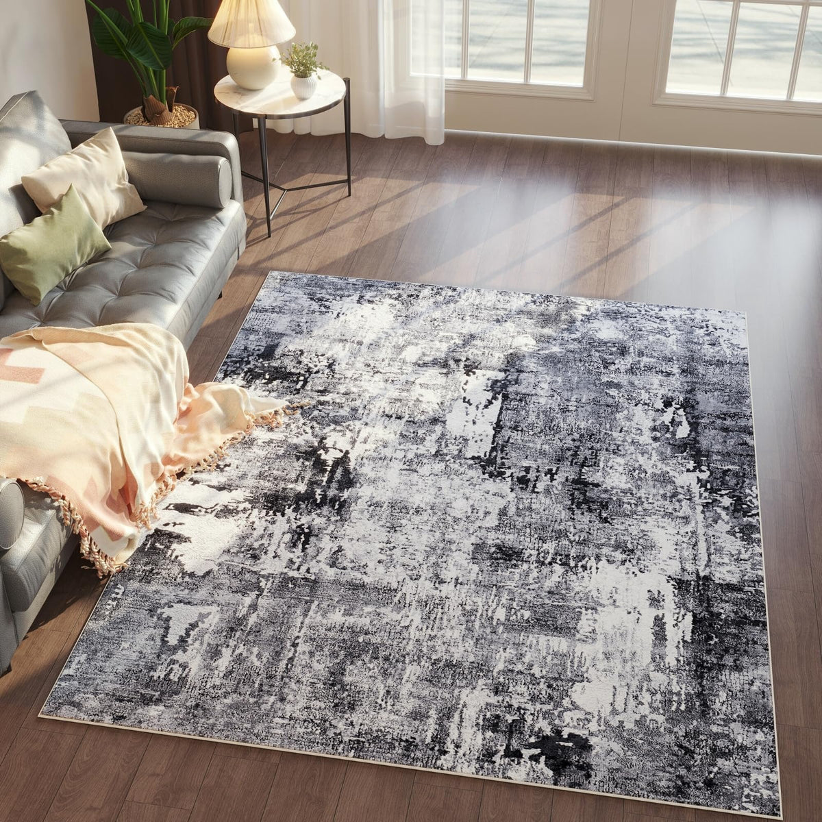 Rugcomf Large Living Room Rug 8x10 Washable Non Slip Vintage, Grey