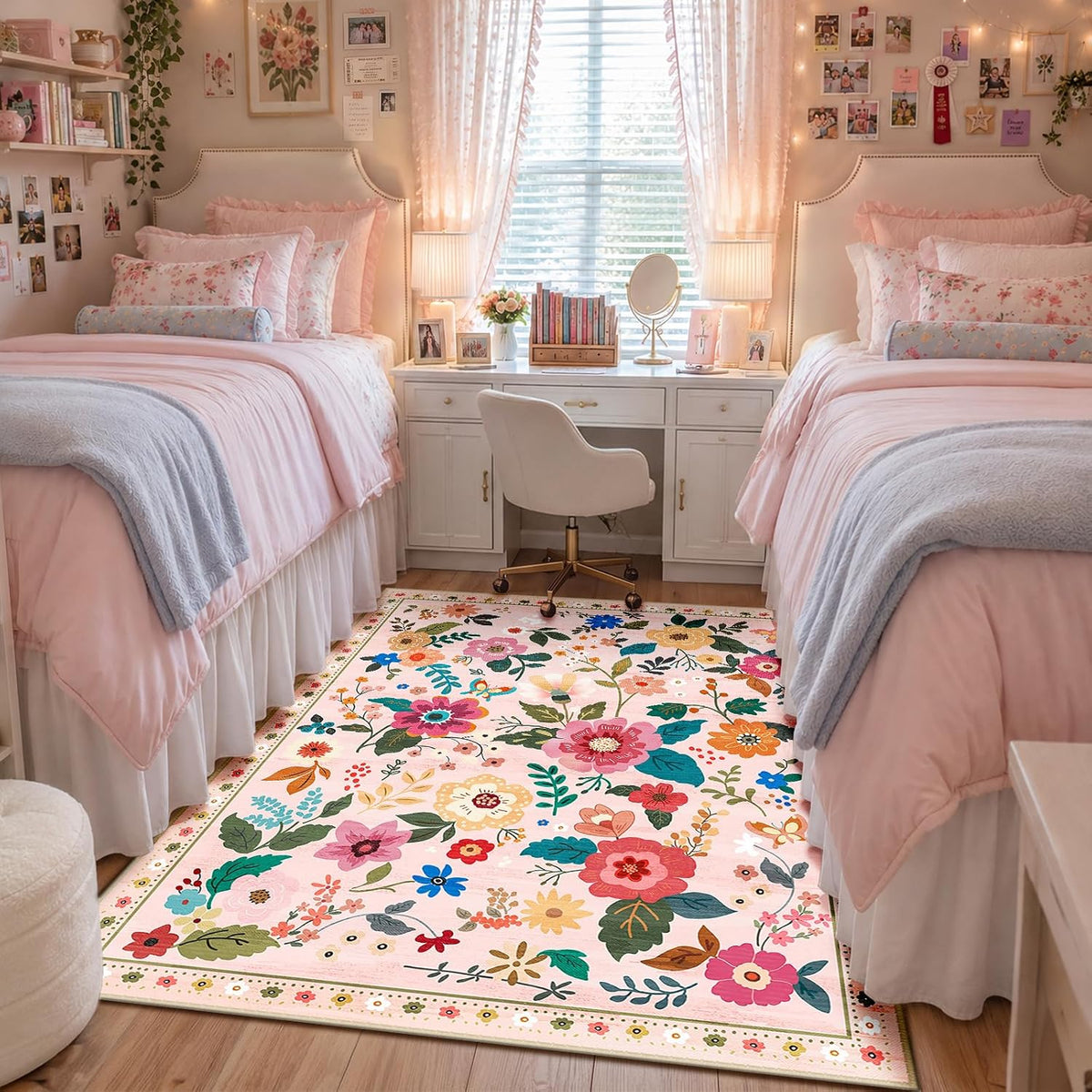 RELEANY Floral Washable 5x7 Area Rugs Pink