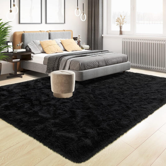 Tepook 4x6 Soft Fluffy Rug for Bedroom Fuzzy Black Rugs for Living Room