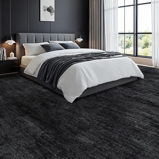 8x10 Washable Area Rug, Black Solid Area Rugs for Living Room & Bedroom