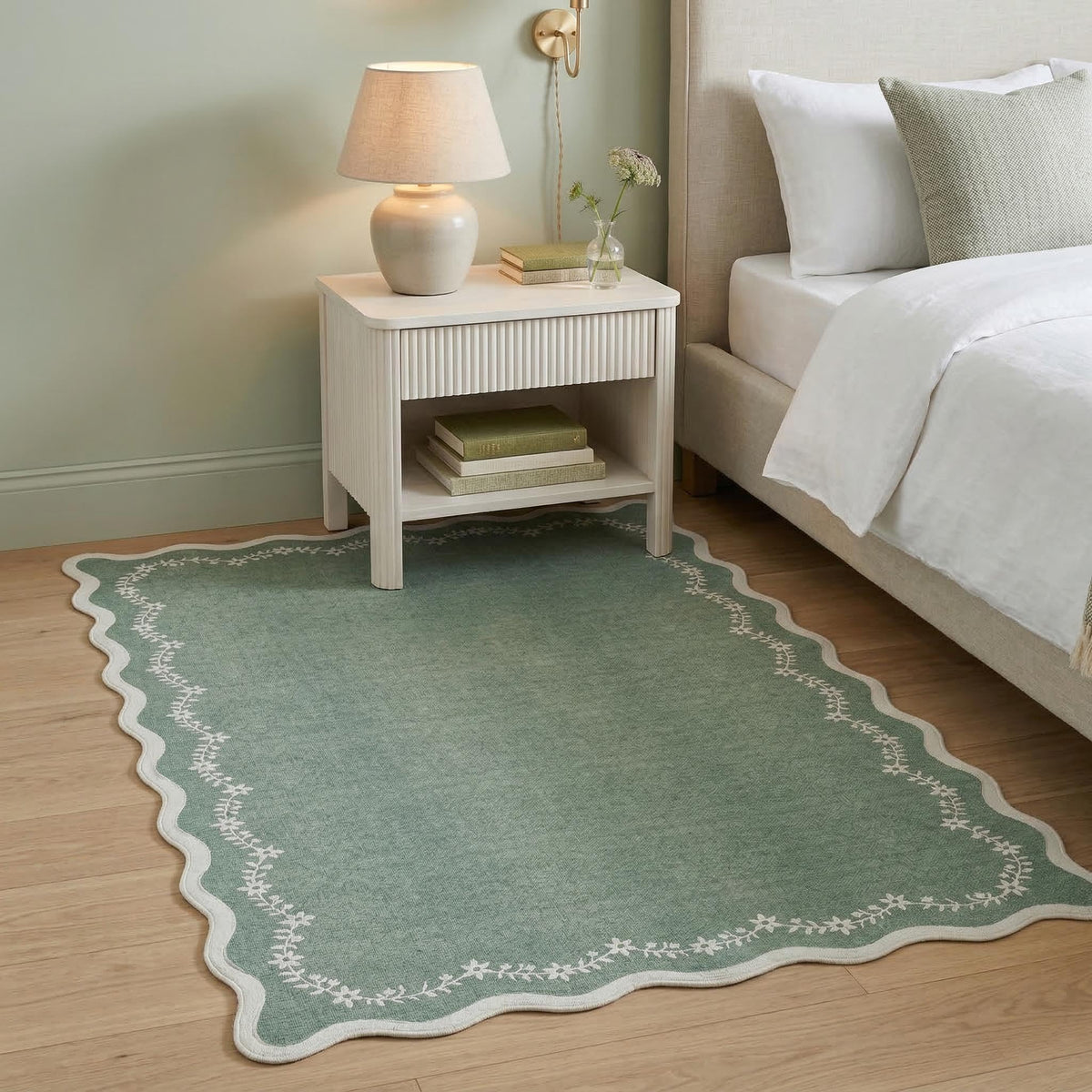 GarveeHome 5x7 Scalloped Area Rug Jute Washable Bedroom Living Room Rug