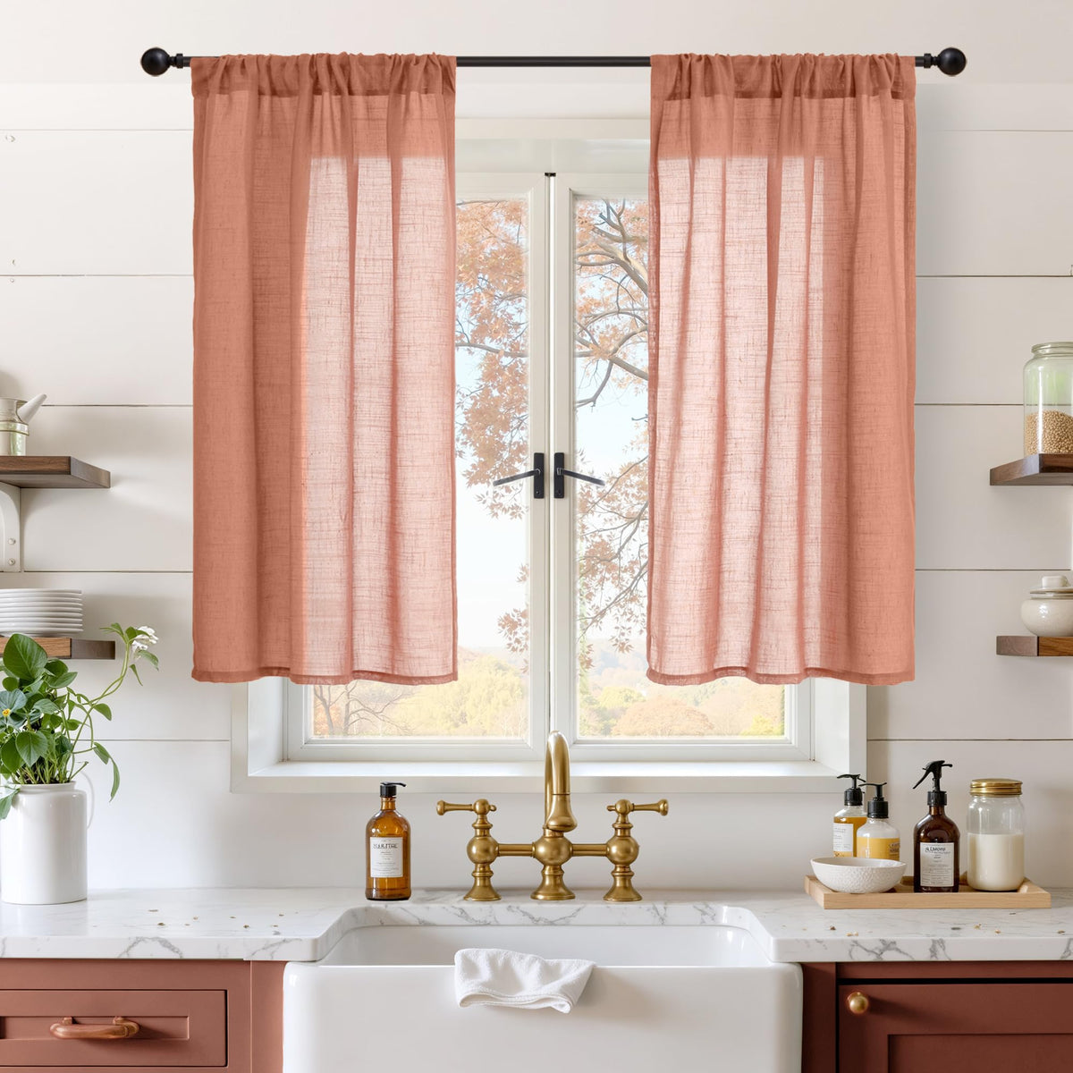 BGment Linen Sheer Curtains 84 Inches Long 2 Panels Set for Living Room