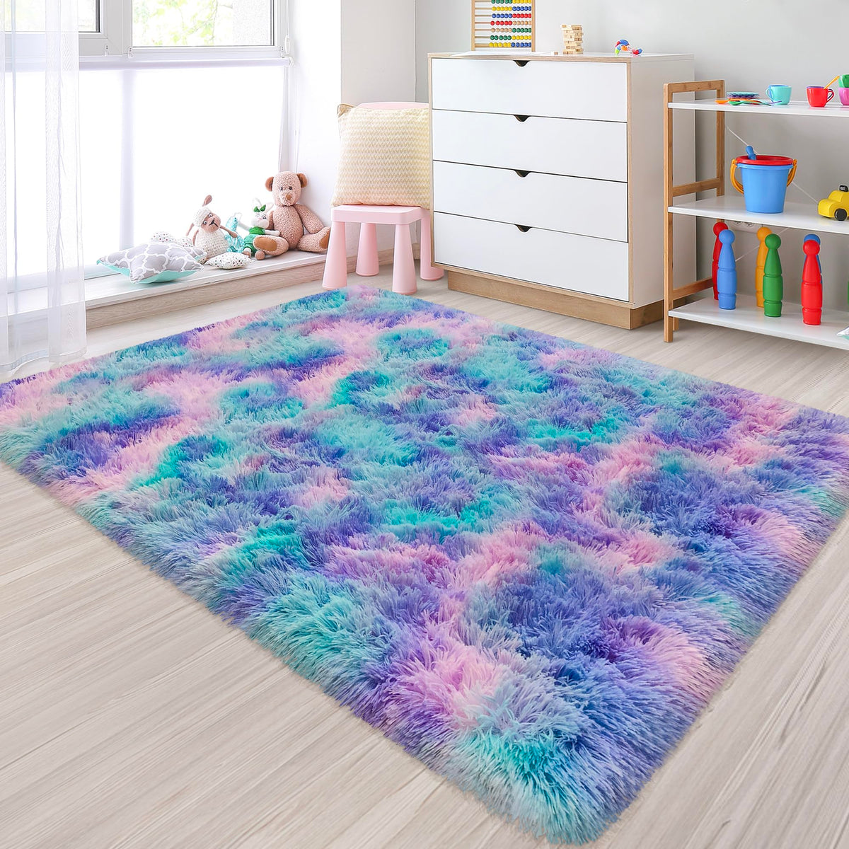 Tie-Dyed Runner Rug for Bedroom Black Grey 2x6ft Fluffy Area Rug Bedside Runner Rug for Kids Room Boys Teens Nursery Baby Living Room Dorm Home Decor Carpets