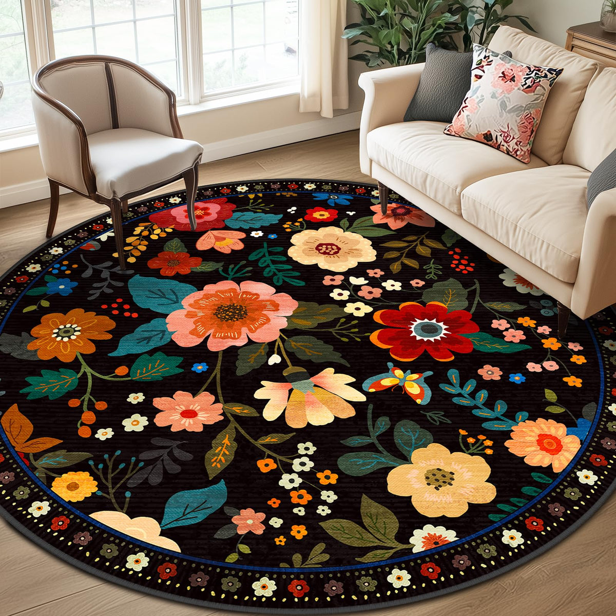 RELEANY Floral Washable 5x7 Area Rugs Pink