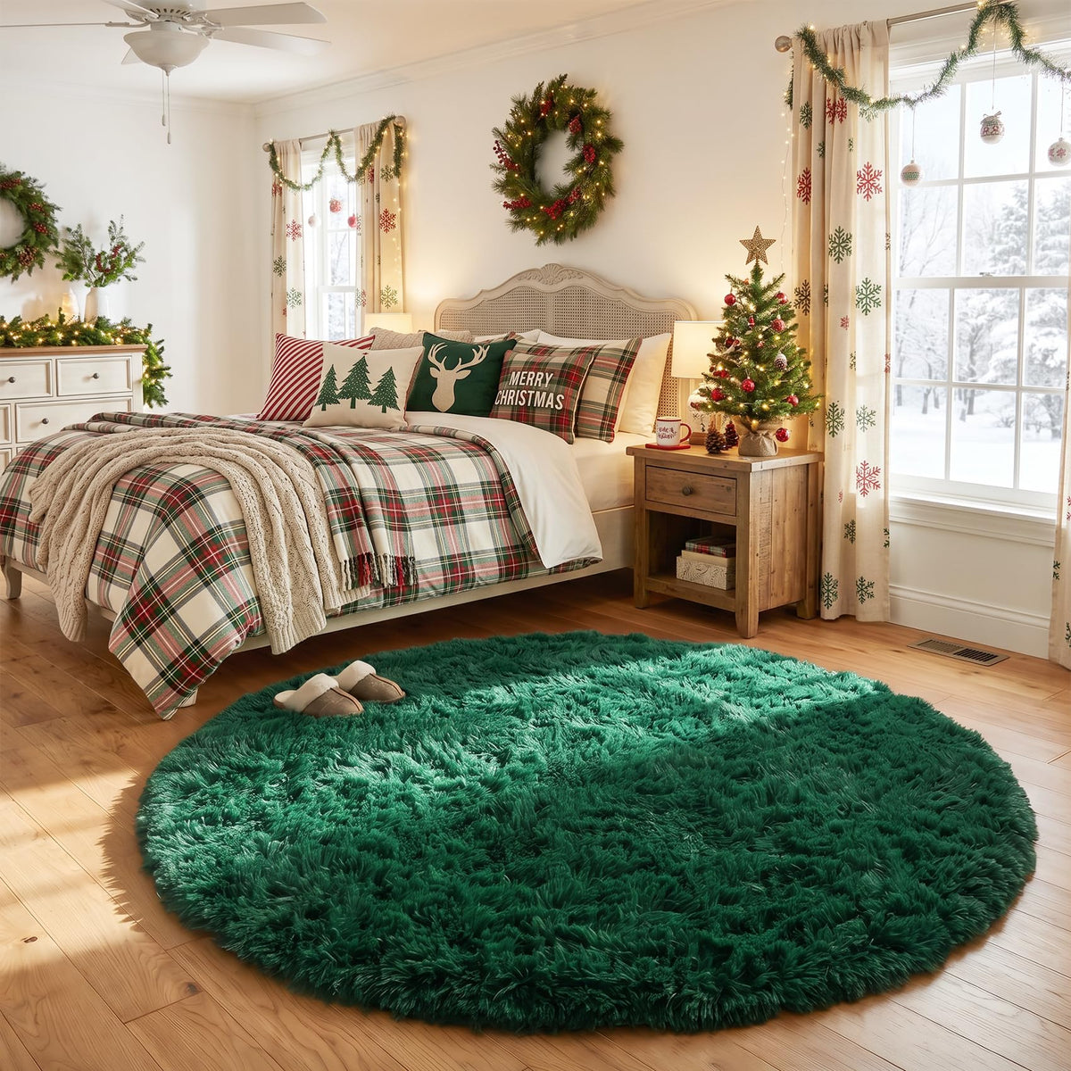 Amdrebio Pink Circle Round Fluffy Area Rug 4Ft for Girls Bedroom Kids Room