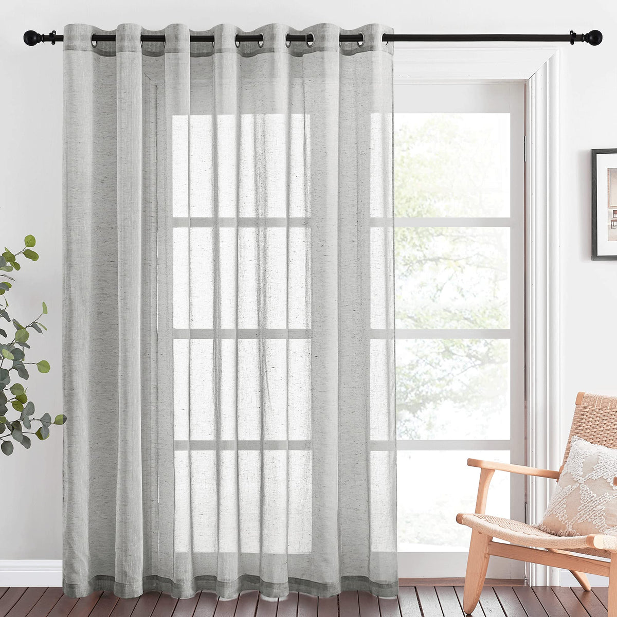 NICETOWN White Sheer Linen Curtains 84 Inch Length 2 Panels Set, W52xL84
