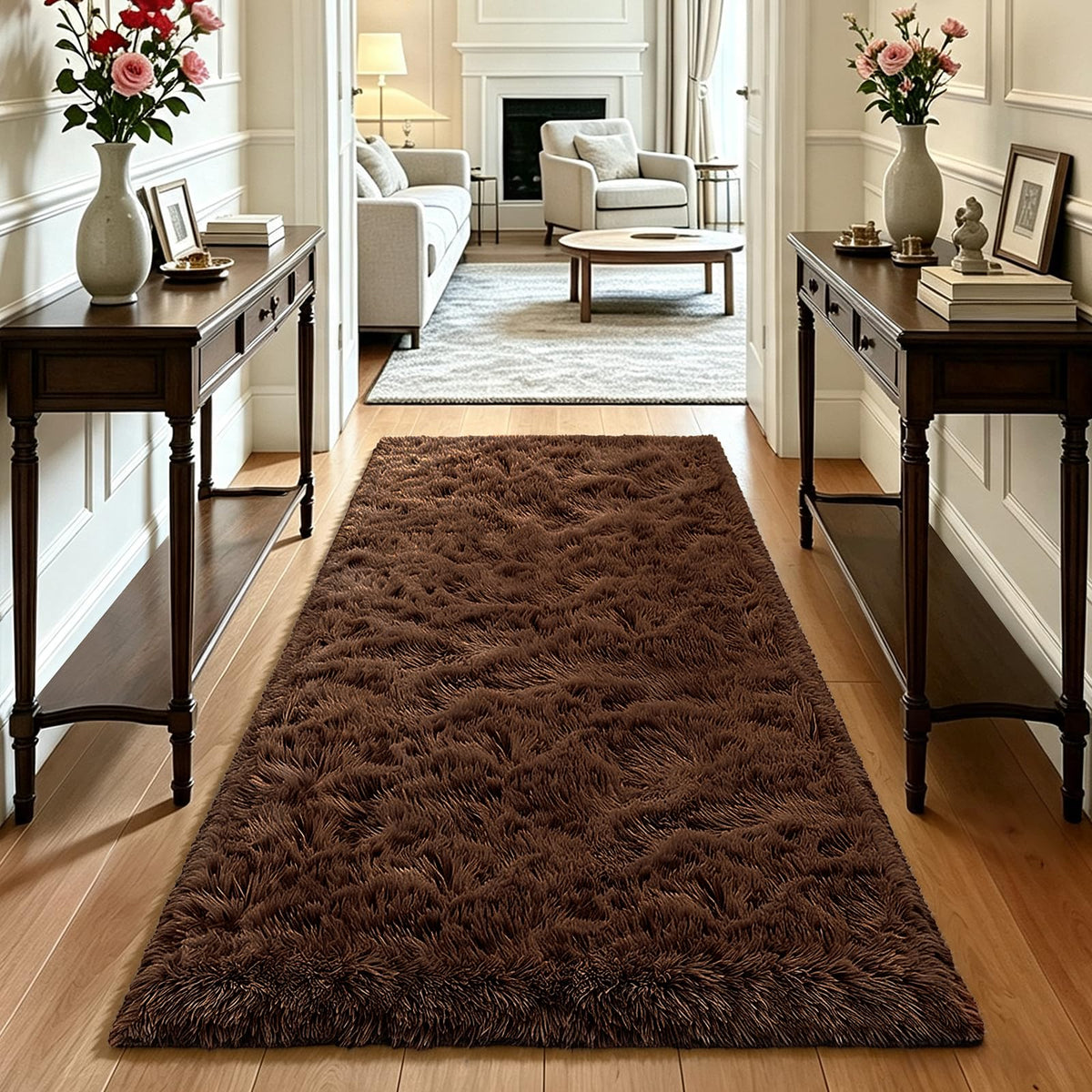 Beige 8x10 Area Rugs for Living Room, Fluffy Shag Rug Large Bedroom Carpet