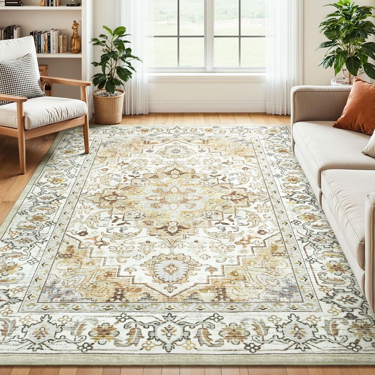 Lessymo 8 x 10 Area Rugs for Living Room, Machine Washable Rug Grey White
