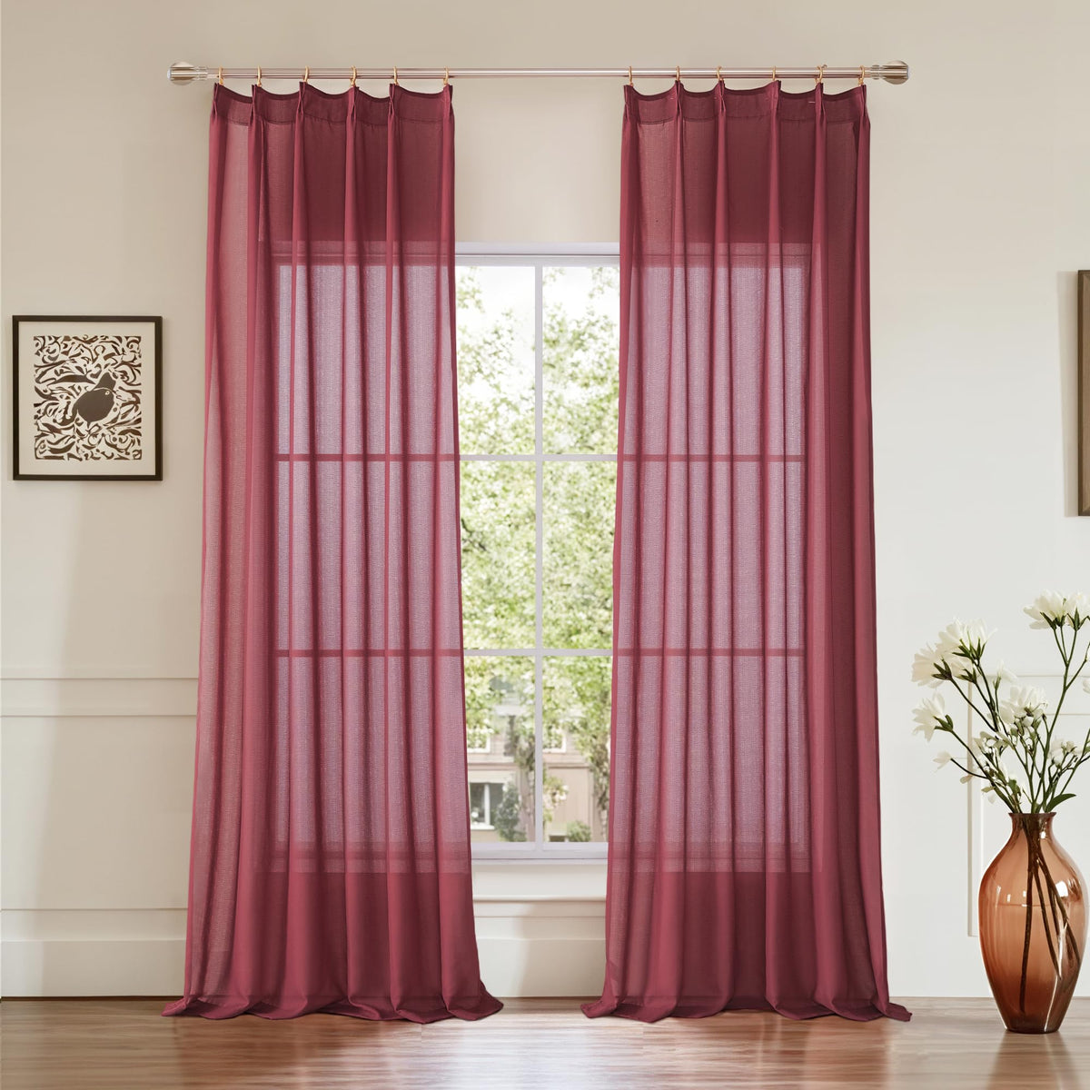 KangBang White Pinch Pleated Sheer Curtains 84 Inches Long 2 Panels