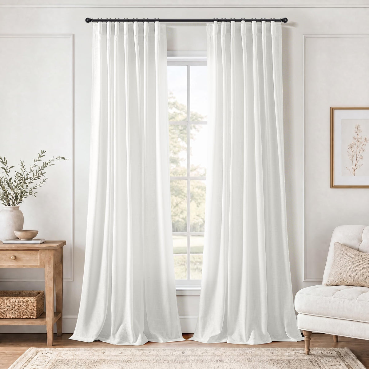 Jowels Natural Linen Curtains 84 Inches Long 2 Panels for Living Room