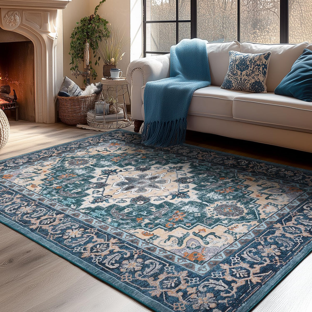 Lessymo 8 x 10 Area Rugs for Living Room, Machine Washable Rug Grey White
