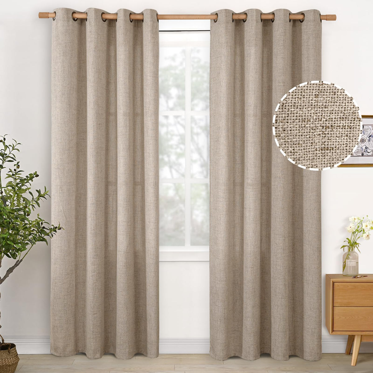 YoungsTex Linen Semi Sheer Curtains 63 Inch Length, Light Filtering Drapes