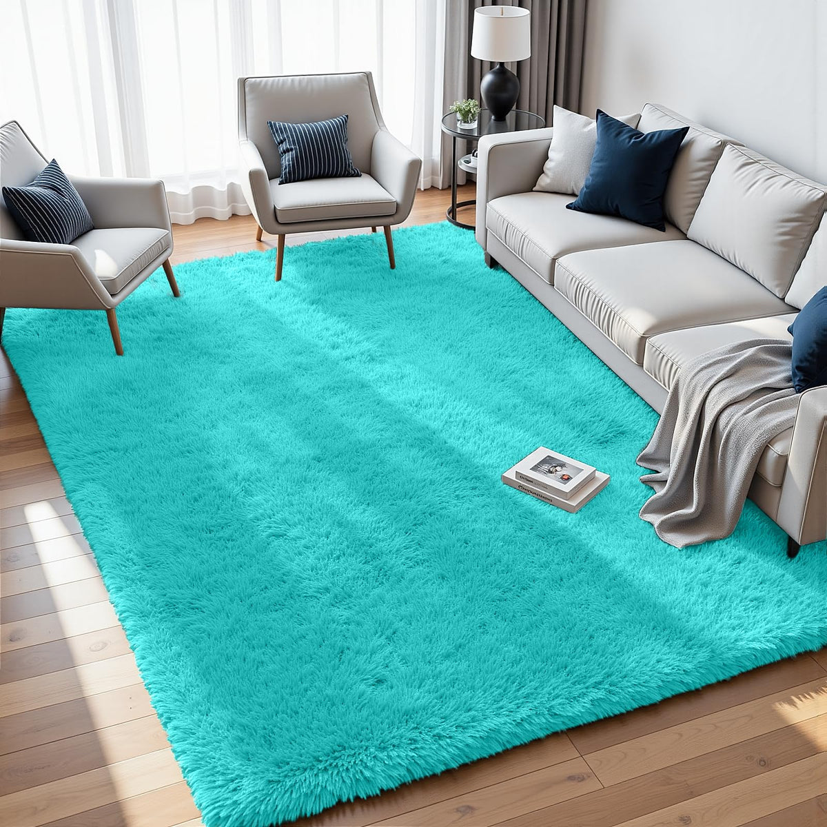 8x10 Fluffy Shag Area Rugs for Living Room Bedroom: Soft Plush Carpet Grey