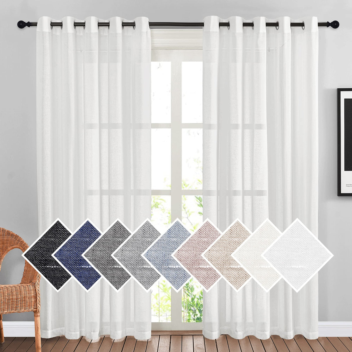 NICETOWN White Sheer Linen Curtains 84 Inch Length 2 Panels Set, W52xL84