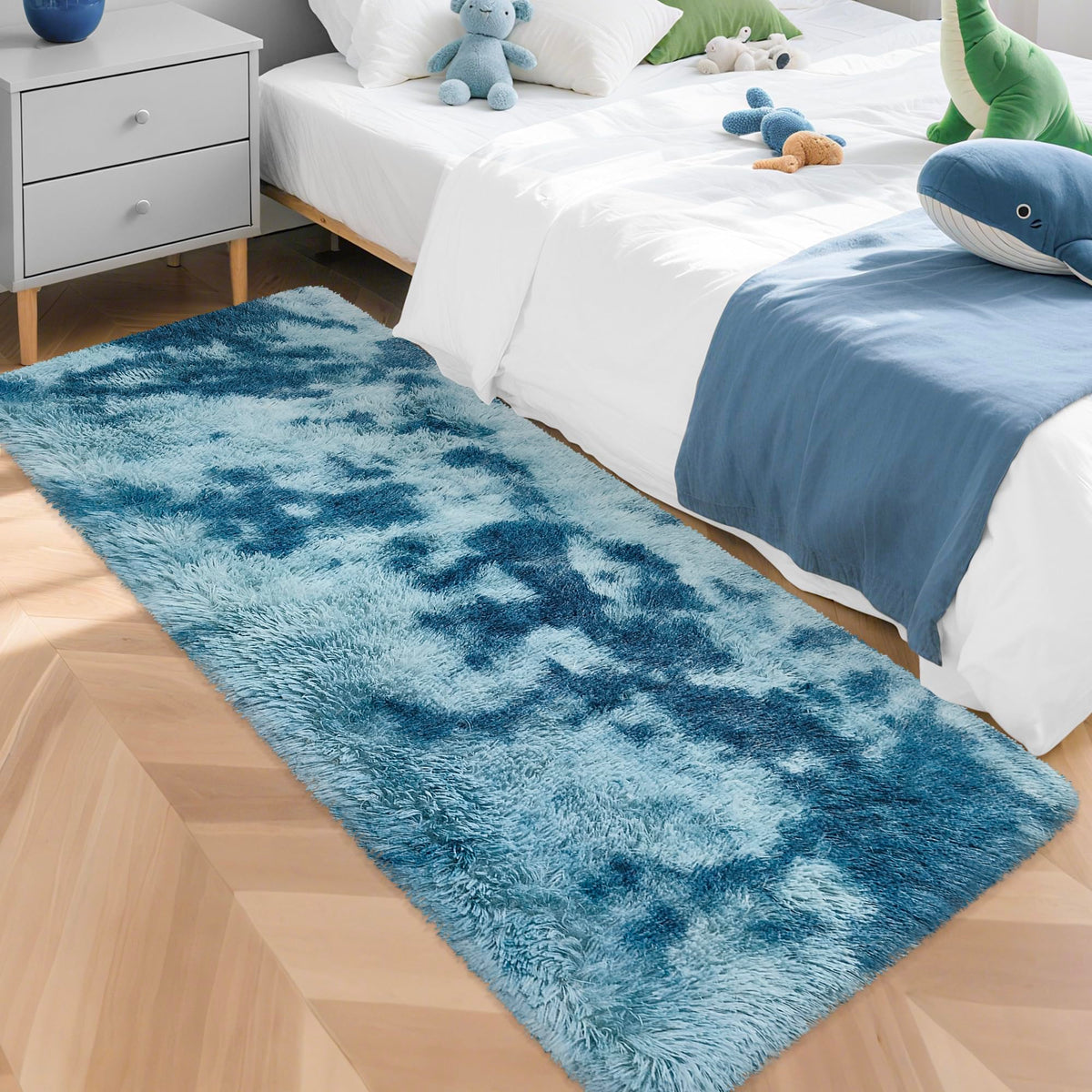 Tie-Dyed Runner Rug for Bedroom Black Grey 2x6ft Fluffy Area Rug Bedside Runner Rug for Kids Room Boys Teens Nursery Baby Living Room Dorm Home Decor Carpets