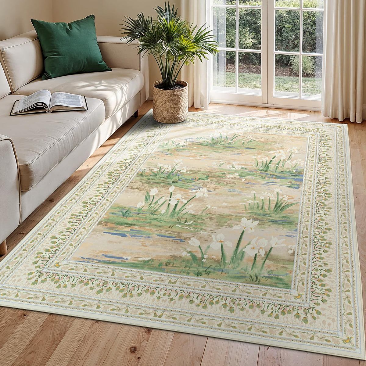 Lessymo 8 x 10 Area Rugs for Living Room, Machine Washable Rug Grey White