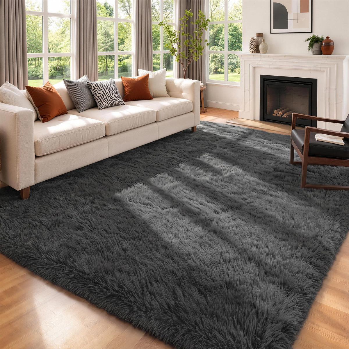 6x9 Area Rugs for Living Room Bedroom,Ultra Soft Fluffy Shag Rug Grey