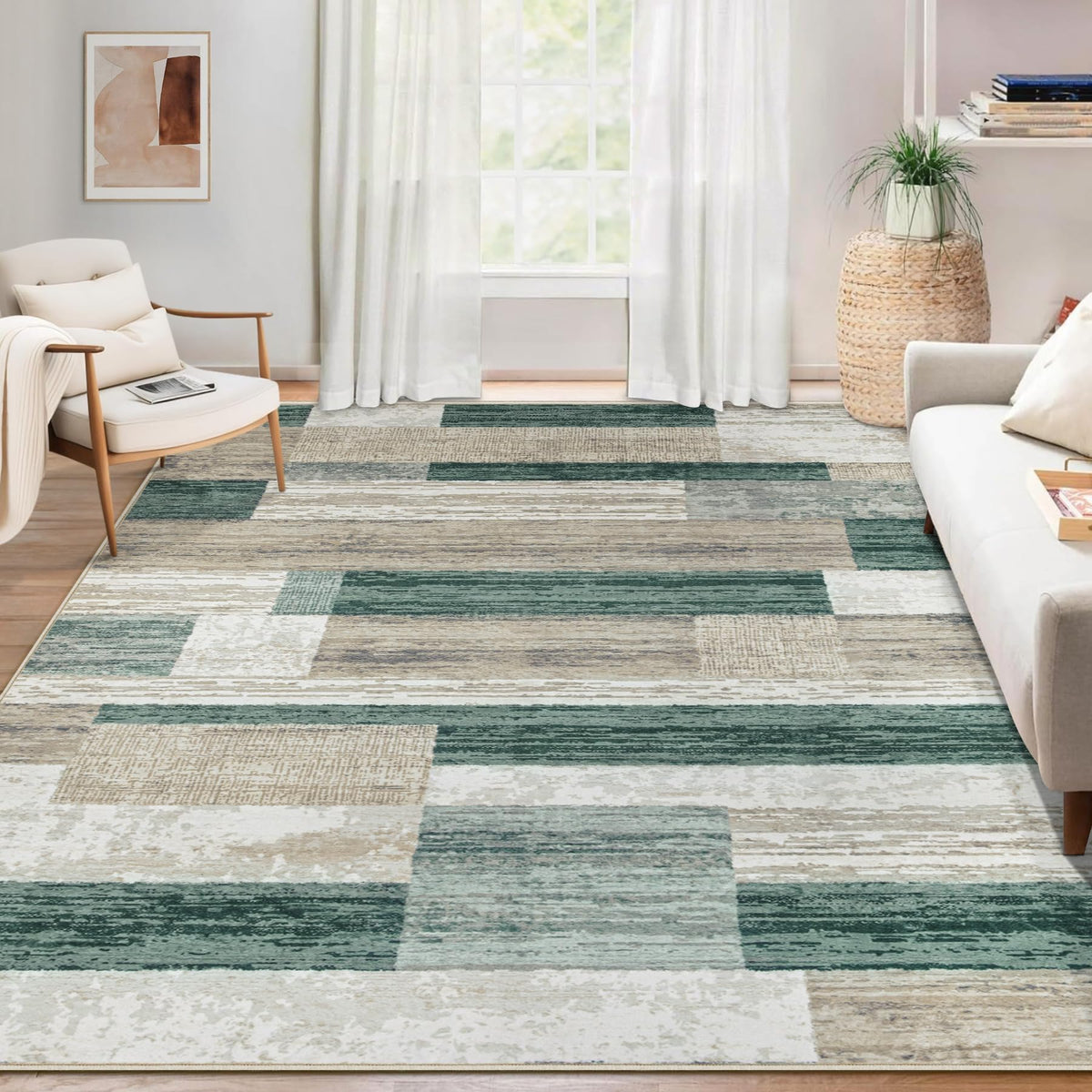 Area Rug 4x6 Geometric Rug: Washable Boho Moroccan Rugs Soft Farmhouse Rug, Modern Neutral Stain Resistant Indoor Floor Carpet for Livingroom Bedroom Dining Table Nursery(Modern Beige,4'x6')