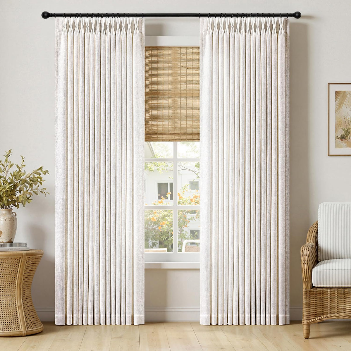 MIULEE Pinch Pleated Thick Linen Curtains 96 Inches Burlap Brown Curtains