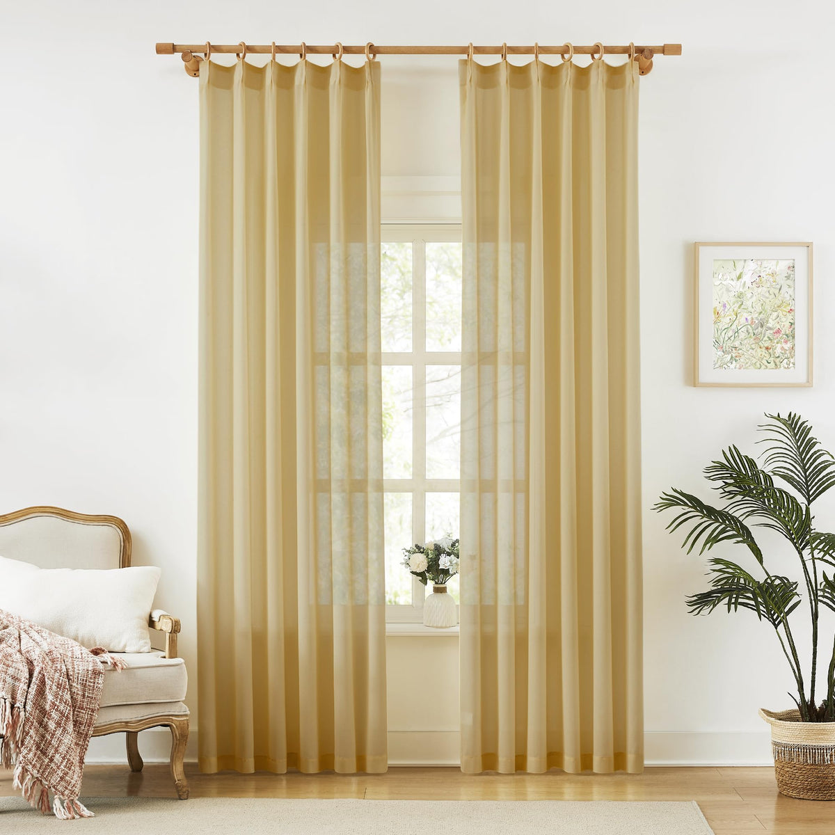 KangBang White Pinch Pleated Sheer Curtains 84 Inches Long 2 Panels